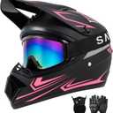 SPARK DOT Approved Youth Motocross Helmet Kids Dirt Bike Helmets - Full Face, Lightweight & Breathable for Off-Road E-Bike BMX MX ATV (with Gloves Goggles Mask) 4Pcs Set, Black Pink, Medium (57-58cm)
