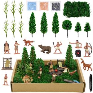 28 PCS Native American Indians Figures Toys Set, Include Plastic Figurine Toys Trees Moss Sand Stones, Kids Historical Education School Project Decoration Birthday Halloween