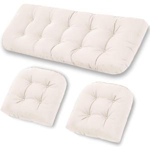 Patio Furniture Cushions Outdoor, Waterproof Wicker Chair Cushions Set of 3, 1 Loveseat & 2 Seat Pads, Thick Outdoor Replacement Cushions for Porch Lawn Bench Couch Sofa Swing, Beige