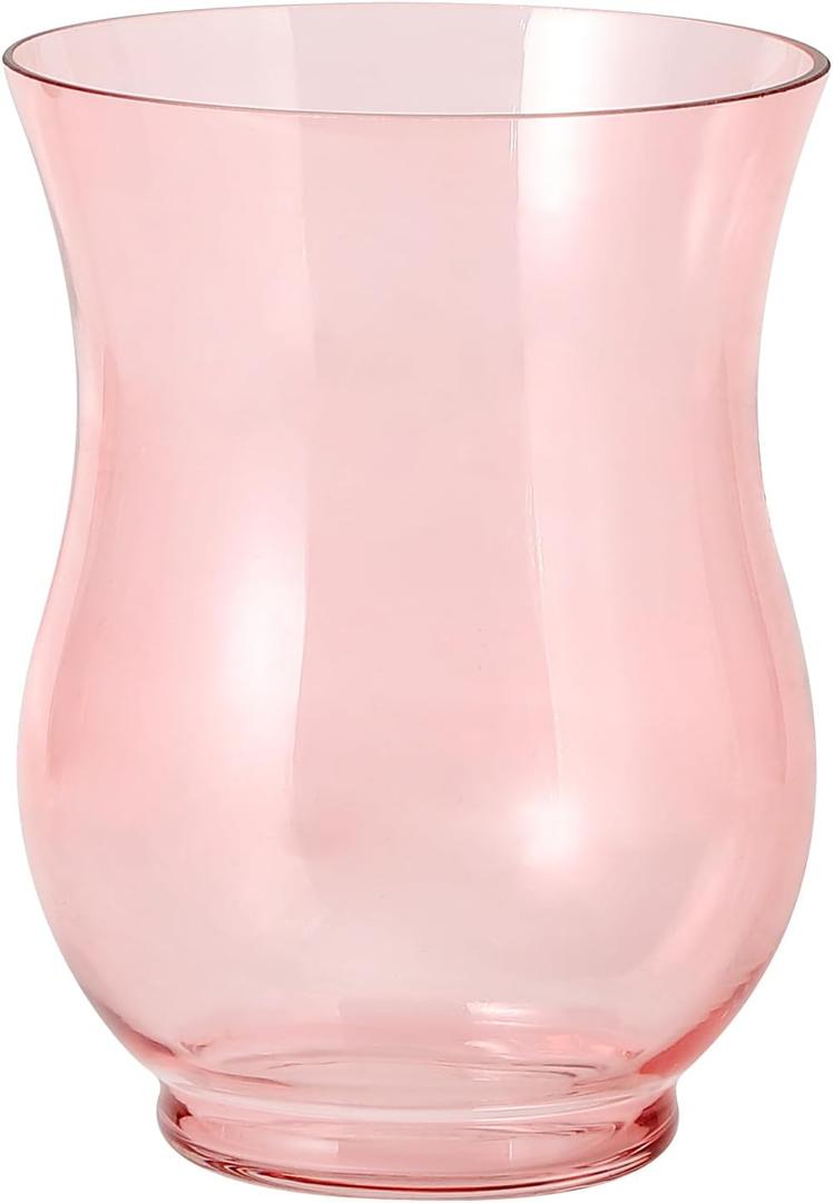 Pink Glass Vase, Modern Large Glass Vase for Flower, Round Vases, Unique Flower Vases for Living Room, Bedroom, Office, Wedding, Dining Table, 8 Inches