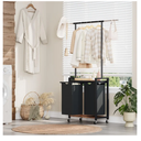 Section Rolling Laundry Cart with Hanging Rack & Utility Shelf, Laundry Sorter Hamper with Lockable Wheels, Removable Bags, Bedroom, Laundry Room, Bathroom Organizer