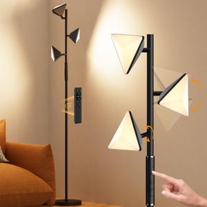 ROTTOGOON LED Tree Floor Lamp, 36W Dimmable Tall Standing Lamp with Remote & Touch Control, 2700K-6500K 4 Color Temperatures, 3 Rotatable LED Lights Floor Lamps for Living Room, Bedroom, Office (Black)