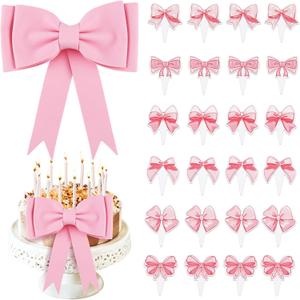 Zkptops 25Pcs Pink Bow Cake Toppers for Women Girls Birthday Bowknot Cupcake Decor Kit Cute EVA Bow Cake Topper Accessories Bow Dessert Decorations for Birthday Wedding Bachelorette Party Favor
