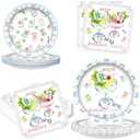 100pcs Mahjong Party Plates and Napkins Set, Blue Pink Bows Mahjong Cocktail Disposable Tableware Supplies for Gift Wedding Bridal Shower Birthday Game Night