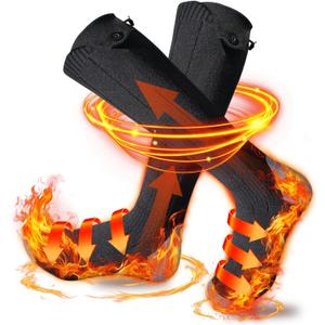 Heated Socks for Men Women - Washable, Rechargeable Cold Weather Heated Ski Socks for Fishing Skiing Hunting Hiking Skating, Christmas (Black & Gray)