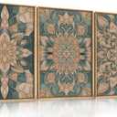 HLNIUC Mandala Boho Framed Canvas Wall Art, Vintage Green Abstract Flower Decor, Scandinavian Botanical Artwork Set of 3(16x24), Southwestern Mexican Bohemian Prints for Living Room, Bedroom, Office