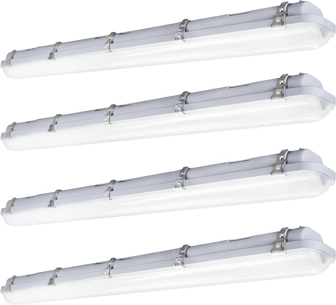 JTT 4FT LED Vapor Tight Light, 60W/50W/40W IP65 Waterproof LED Outdoor Indoor Shop Light 6000K/5000K/4000K CCT, Vapor Proof Fixture for Garage Shop Basement Barn Car-Wash, 4-Pack ETL Listed