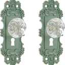 SOFFEE DESIGN 2pcs Vintage Cabinet Knob Dresser Drawer Pulls, Distressed Closet Handles with Clear Resin Knob, Door Knobs for Cupboard, Kitchen Furniture - Matte Green