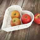BinaryABC Heart Shaped Rattan Basket,Fruit Vegetables Bread Rattan Basket(White)