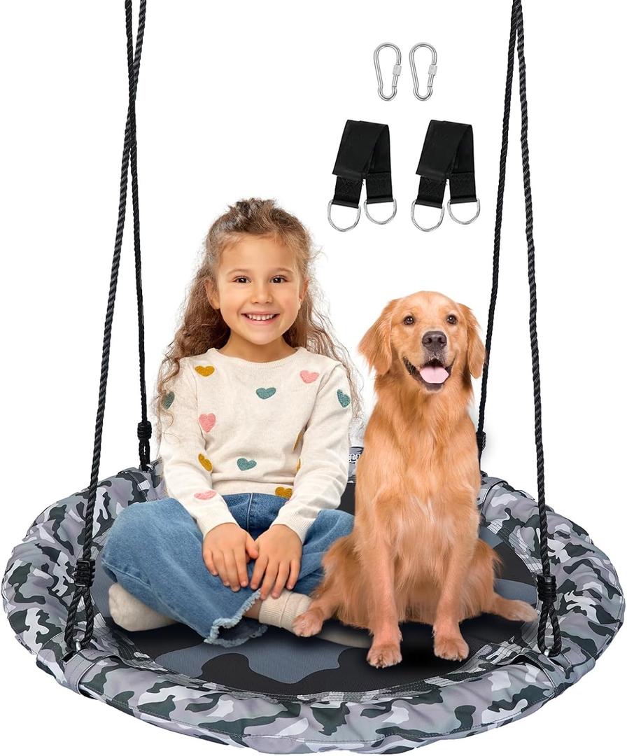 Saucer Swing  40 Tree Swing Seat with 900D Oxford Waterproof Fabric for Kids & Adults | 700 lbs Weight Capacity | Adjustable Straps & 2 Carabiners for Indoor & Outdoor Fun (Camo)