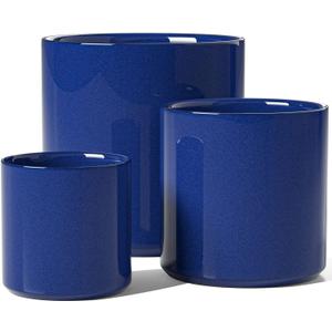 LE TAUCI Ceramic Pots for Plants, 10/8/6 Inch Indoor Planters with Draiange Hole, Silicone Plug & Mesh Pad, Modern Minimalist Pots for Home Office, Set of 3, Glossy, Midnight Blue