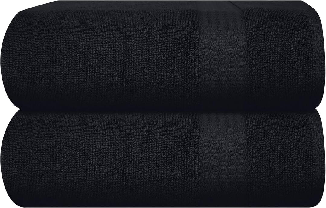 GLAMBURG Premium Cotton Oversized 2 Pack Bath Sheet 35x70-100% Pure Cotton - Ideal for Everyday use - Ultra Soft & Highly Absorbent - Machine Washable - Black