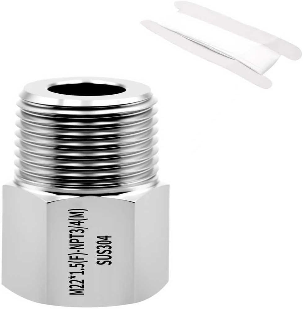 SummerHolz 3/4" NPT Male to M22 x 1.5 Female Adapter, 304 Stainless Steel Pressure Washer Fitting, Thread Connector for Hose, Spray Gun and Nozzle, 1 Pack