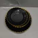 YOUBET 60PCS Black Scalloped Plastic Plates - Black and Gold Disposable Plates include 30 Gold Dinner Plate, 30 Dessert Plate for Party & Wedding