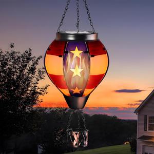 pearlstar Hot Air Balloon Solar Lantern with Flickering Flame Light Outdoor Solar Hanging Lights Waterproof for Garden Yard Farmhouse Patio Pathway Outside Independence Day Decoration,Glass, Star