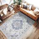 jinchan Area Rug 4x6 Vintage Washable Bedroom Rug Floral Medallion Lightweight Non Slip Thin Retro Classic Soft Boho Floor Cover Farmhouse Carpet for Living Room Dining Room Kitchen Blue