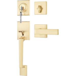 Goldenwarm Front Door Handle and Deadbolt Set, Gold Front Door Lock Set with Reversible Handle Lever, Modern Front Door Hardware, Front Door Handles and Locks