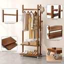Taitiy Coat Rack Solid Wood Stand Storage 2 Shelves 4 Hooks Entryway