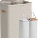 SONGMICS Laundry Basket, 44.9 Gal. Laundry Hamper, 2 Compartments, Easy Assembly, with Lid and Handles, Removable Liners, 22 x 15.7 x 29.5 Inches, Cappuccino Beige ULCB813L01