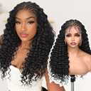 FAVE 136 HD Lace Front Braided Wigs for Black Women 22 Inch Braided Wigs with Curly Hair Pre-Braided Handmade Cornrow Braids Glueless Braid Curly Wig with Natural Baby Hair (NB)
