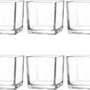Set of 6 Square Glass Vases 4" x 4" x 4", Clear Flower Vase, Plant Terrarium, Candle Holder for Wedding Centerpiece, Office Decorations, Home Décor, Parties and Events
