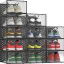 Pinkpum 12 Pack XXL Shoe Storage Box Fit for Size 14, Clear Plastic Stackable Shoe Organizer for Closet, Shoe Containers Sneaker Storage Clear and Black