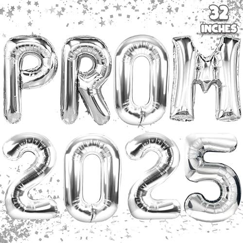 algpty Prom 2025 Balloons Silver 32 Inch Giant - Prom 2025 Decorations Decor for Graduation Party Foil Mylar Balloons Banner Sign