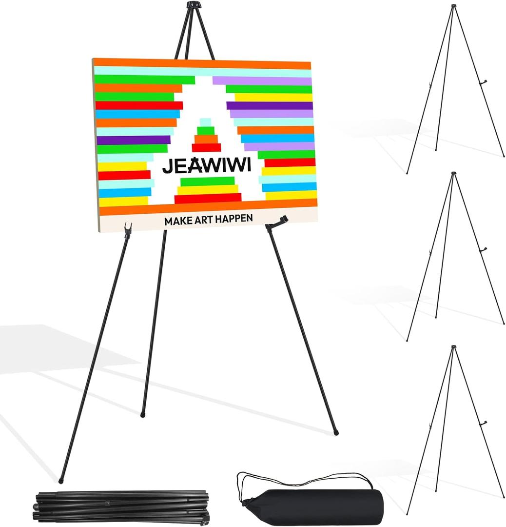 JEAWIWI 4PCS Black Easel Stand for Wedding Sign Stand, 66 Inch Adjustable Metal Easels for Display, Portable Folding Easel for Wedding, Display Show, Arts, Poster with Portable Bags
