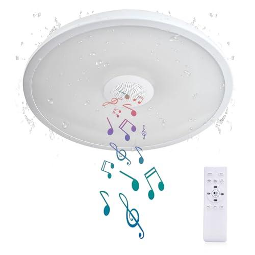ASALL Smart Waterproof LED Flush Mount Ceiling Light Fixture,with Bluetooth Speaker,11 Inch,18 watt,Dimmable Music Lamp,RGB Color Changing Light with Remote Control,for Bathroom,Shower,Bedroom