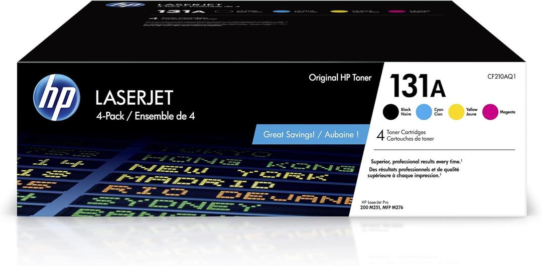 HP 131A Black, Cyan, Magenta, Yellow Toner Cartridges | Works with LaserJet Pro 200 Color M251, LaserJet Pro 200 Color MFP M276 | CF210AQ1