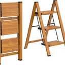 HBTower Step Ladder,Lightweight Aluminum Folding Step Stool with Anti-Slip Wide Pedal,330lbs Capacity Step Ladder for Household,Kitchen,Office - Woodgrain