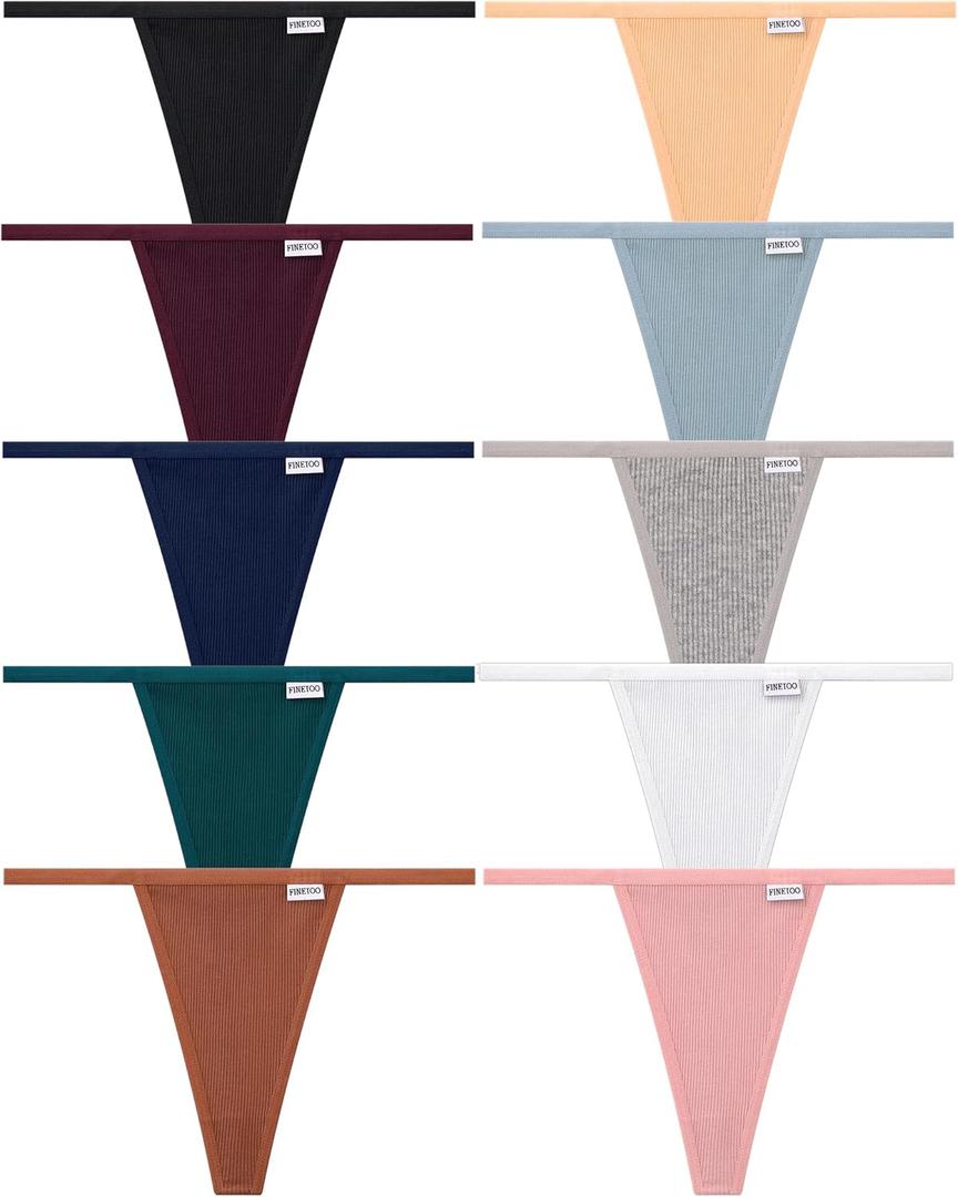FINETOO 10 Pack G-String Thongs for Women Cotton Panties Stretch T-back Tangas Low Rise Hipster Underwear Sexy Medium, Set9-10pack