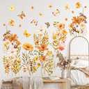 2 x Whaline Fall Flowers Wall Stickers Boho Floral Butterfly Wall Art Decals Self-Adhesive Wallpaper Stickers for Girls Bedroom Living Room Nursery Decoration, 6 Sheet