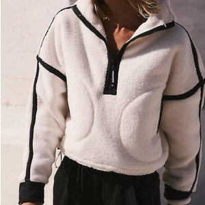 Womens Half Zip Sherpa Fleece Pullover Soft Oversized Sweatshirt with Pockets Warm Fuzzy Sweater XS