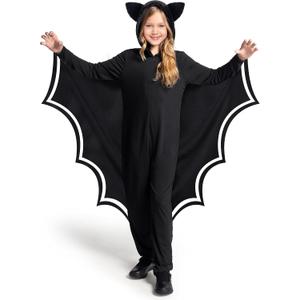 Spooktacular Creations Halloween Kid Glow in the Dark Costume - Bat Wings, Black Bat Jumpsuit for Boy, Girl (Large(10-12 yrs))
