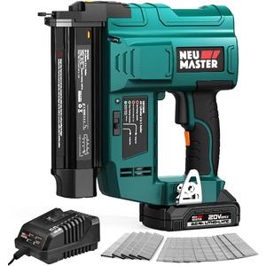 NEU MASTER Nail Gun Battery Powered, 18 Gauge 2 in 1 Cordless Brad Nailer/Staple Gun with 2.0Ah Li-ion Battery, 1000pcs Nails and 500pcs Staples Included, for Home Improvement, Woodworking