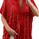 Dresstells Womens Sequin Tops Velvet Glitter Party Short Sleeve Sparkle Blouses V-Neck Sequence Shirts XL