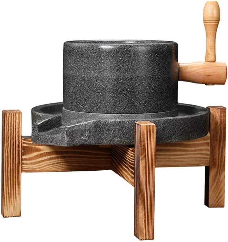 Natural Handmade Bluestone Mill/Grinder with Wooden Stand Used for Food, Grains, Spices(7.87inx11.8in)