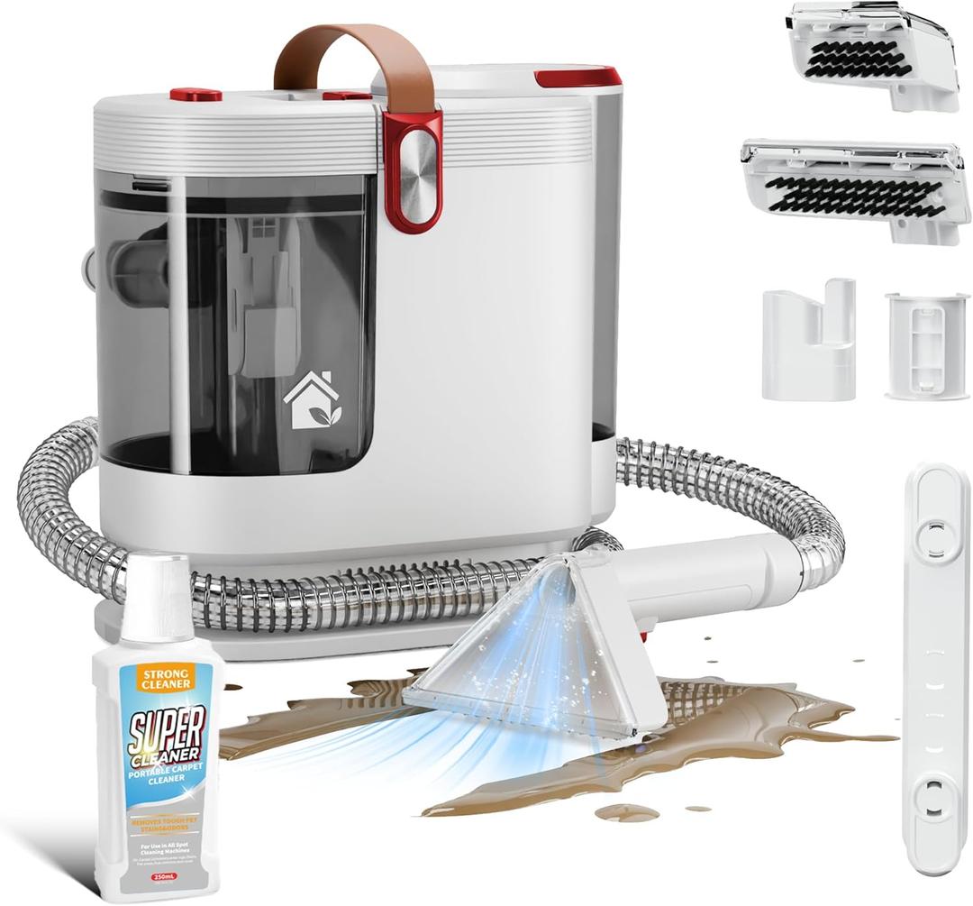 WURESE Portable Carpet & Upholstery Cleaner 15KPa Powerful Spot Cleaner for Pet Urine, Couch, Stairs & Car Seats Handheld Deep Cleaning Machine with SelfCleaning System & 2 Tools, Red