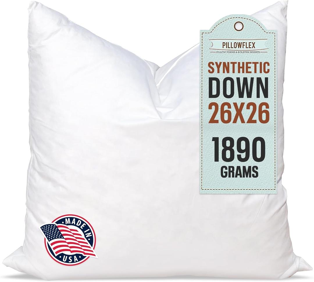 Pillowflex Synthetic Down Pillow Insert - 26x26 Down Alternative, Ultra Soft Large Square European Throw Pillow, Couch Euro Sham, Bed - 1 Decorative Form (26 Inch by 26 Inch)