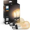 Philips Hue Smart 60W ST19 Filament LED Bulb - Soft Warm White Light - 2 Pack - 550LM - E26 - Indoor - Control with Hue App - Compatible with Alexa, Google Assistant and Apple Homekit.