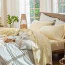 MooMee Bedding Sheet Set 100% Washed Cotton Linen Like Textured Breathable Durable Soft Comfy (Heathered Butter Yellow, Full)