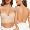Low Back Bras for Women-Seamless Lightly Lined Invisible Backless Bra-Underwire Plunge Open Back Multiway Halter Bra (36D, Nude)