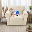 MAXIJIN Stretch Sofa Chair Slipcovers with Arms (31"-46 Washable Chair Cover Armchair with Non-Slip Foam & Elastic Bottom, Dog Cat Pet Friendly Furniture Protector (Small, Beige)