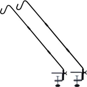 Juegoal 2 Pack Heavy Duty Deck Hook with 2 Inch Non Slip Clamp, 25 to 36 Inch Extended Reach Deck Hook, Adjustable Rail Pole Plant Bracket for Hanging Bird Feeder, Suet Baskets, Lanterns, Wind Chimes