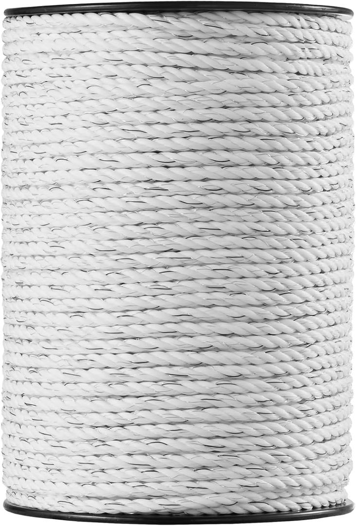 VEVOR Electric Fence Wire, 656Ft 200M Portable Polywire, 1/4" Diameter 6 Stainless Steel Strands for Reliable Conductivity and UV, Rust Resistance, Fencing Rope Line for Horse, Cattle, Livestock