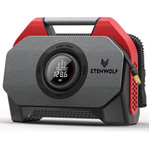 ETENWOLF Vortex S6SE Cordless Tire Inflator Portable Air Compressor, 160 PSI Air Pump for Car Tires with 15600 mAh Battery, 100% Duty Cycle & Dual Cylinder, Air Pump for Heavy-Duty Vehicle, Red
