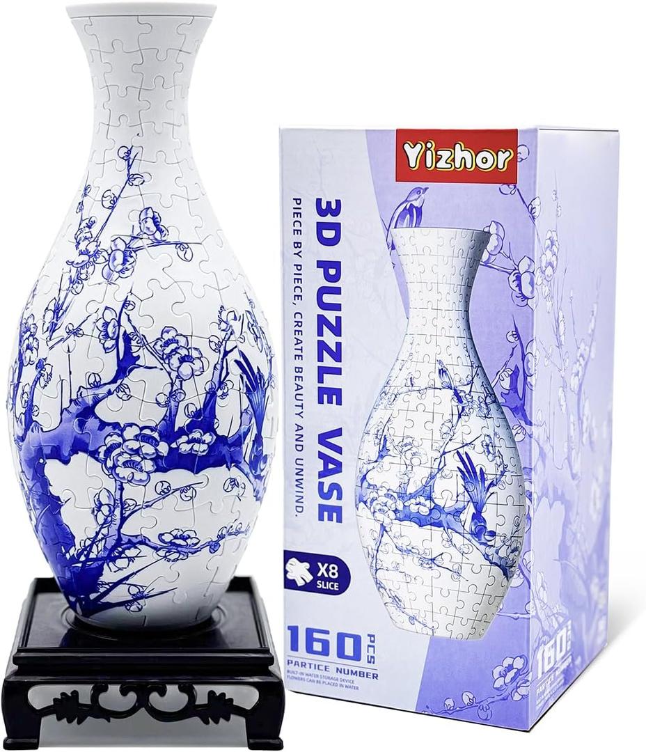 3D Puzzle Vase,Unique Flower Vase Made by 160 Curved Plastic Pieces for Adults, Warming Gift for Flower Arrangements and Home Decoration, Crafts for Adults (Plum Blossom)