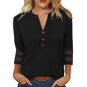 JomeDesign Womens Tops V Neck 3/4 Length Sleeve Shirts Dressy Casual Tunic Blouses Summer Tees (Black, L)