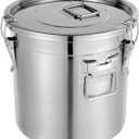 DYNAMI 5.5Gal 304 Stainless Steel Airtight Container with Lid and Locking Clamp,17-38Lbs Metal Bucket Large Stainless Steel Canisters for Kitchen,Dog Food/Bird Seed/Coffee Storage Container(21L)